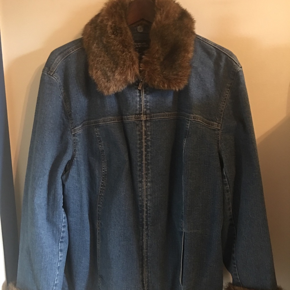 Jean jacket, Jones New York, faux fur trim